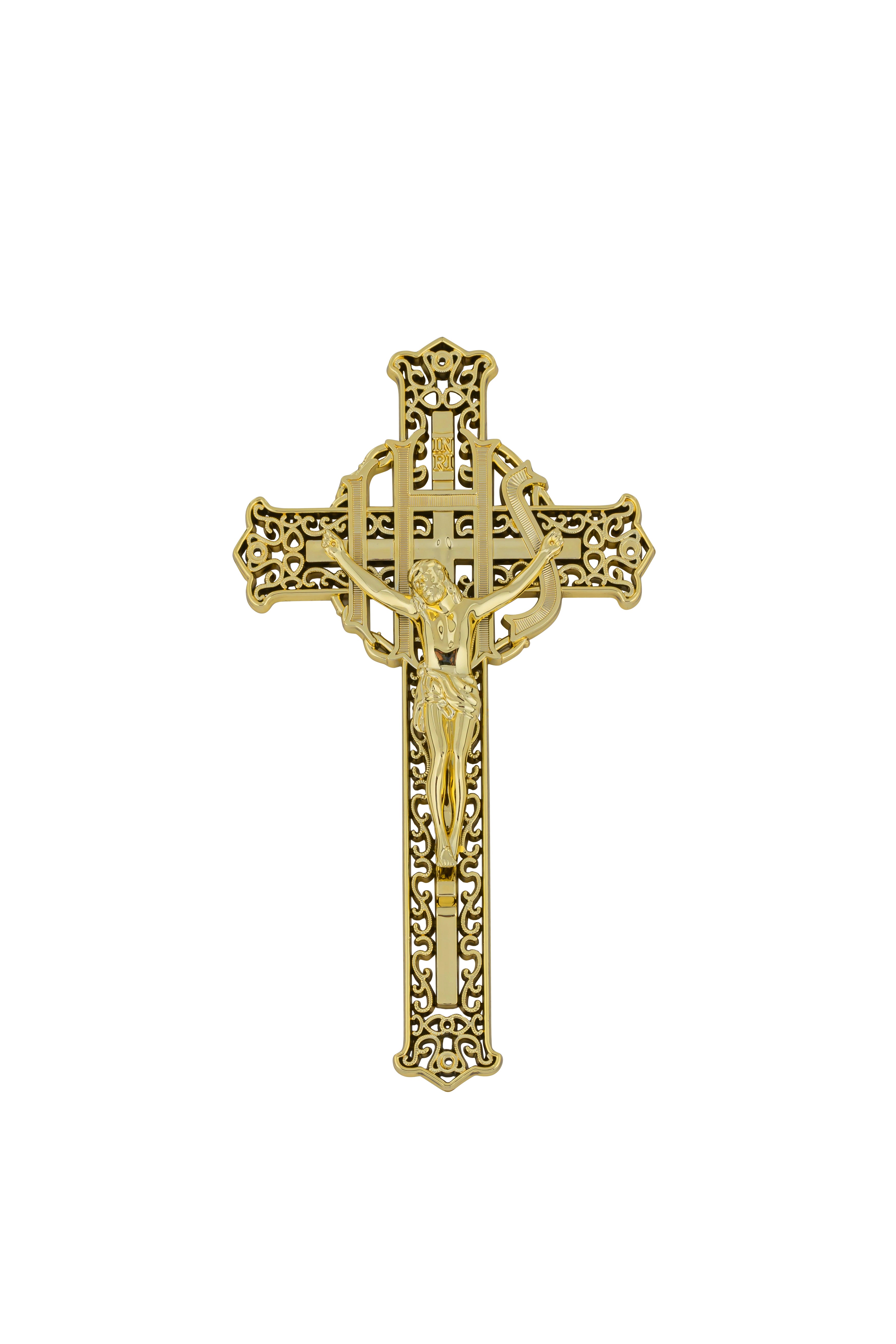 8 inch Plastic Filagree Crucifix Gold