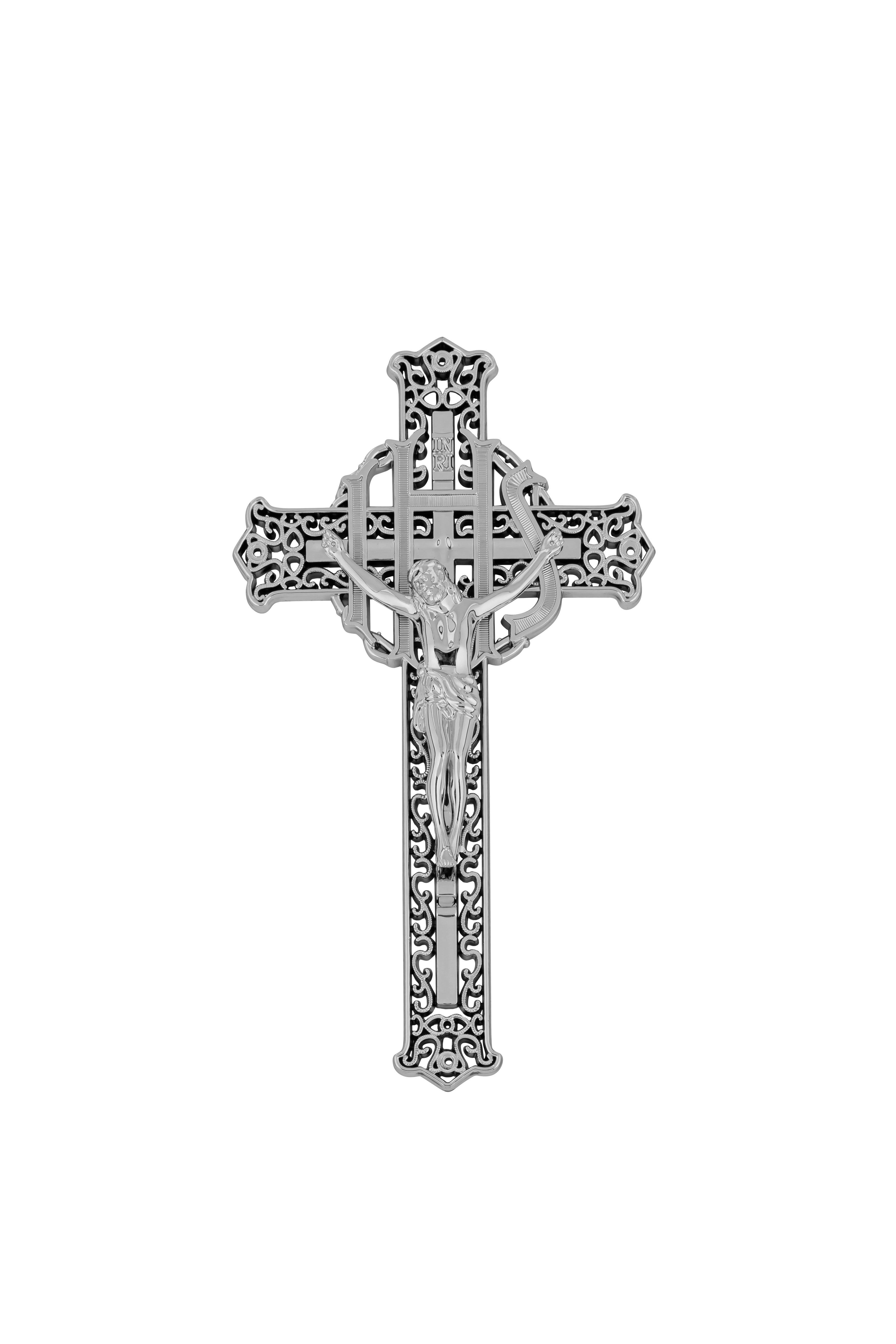 8 inch Plastic Filagree Crucifix Nickel