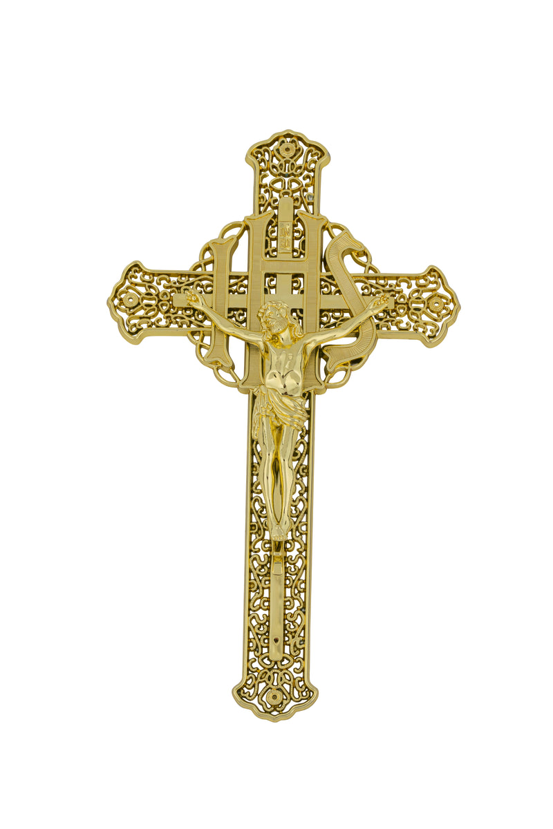 10 inch Plastic Filagree Crucifix Gold