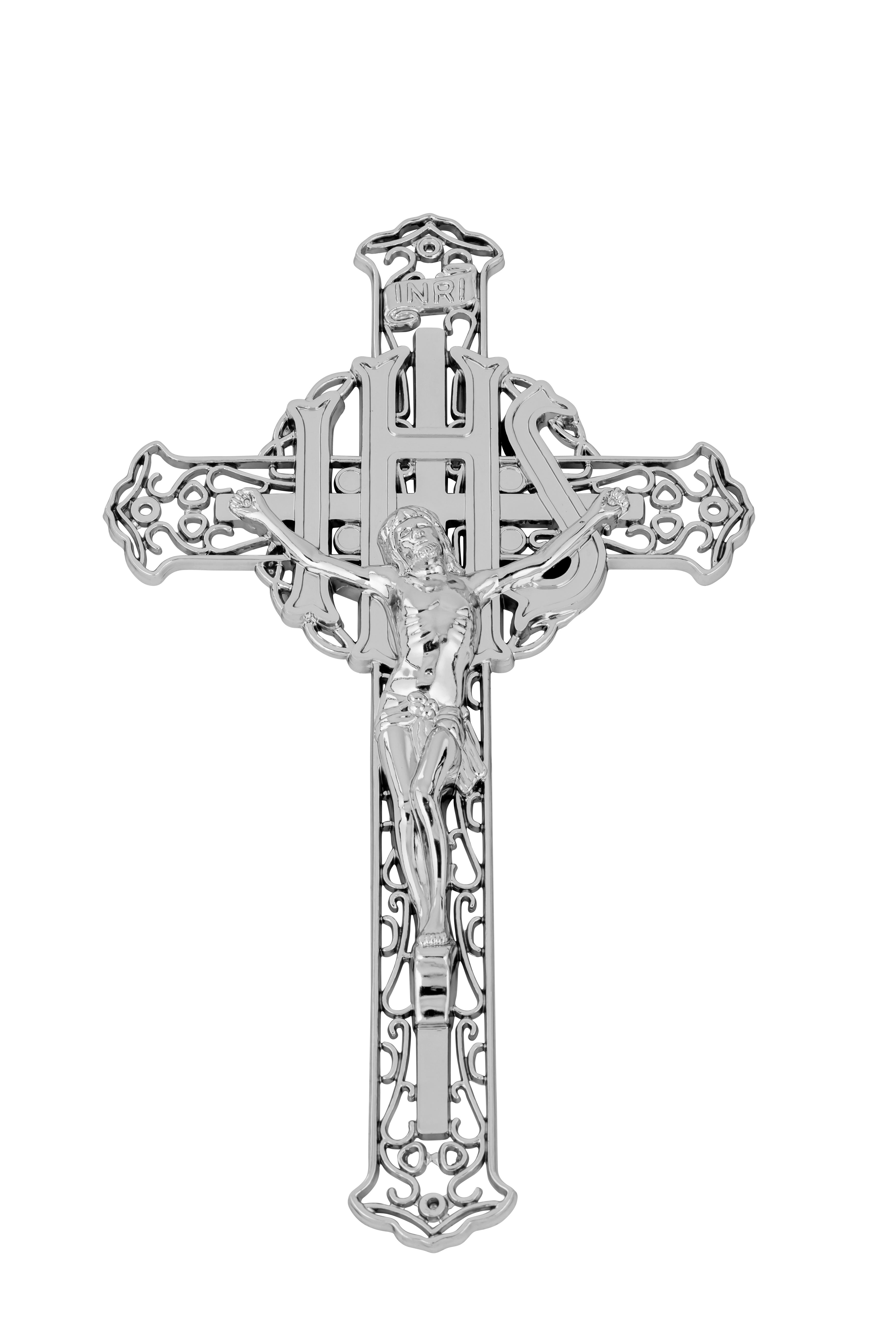 12 inch Plastic Filagree Crucifix Nickel